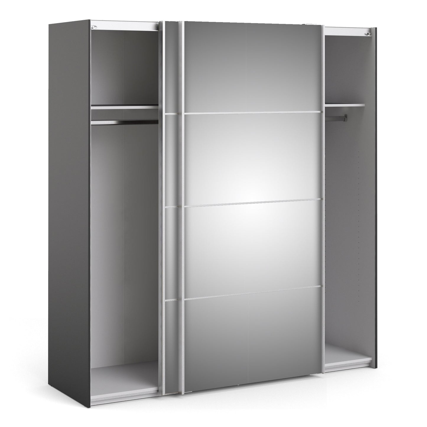 The 'Patsy' Collection. Sliding Wardrobe 180cm in Black Matt with Mirror Doors with 2 Shelves