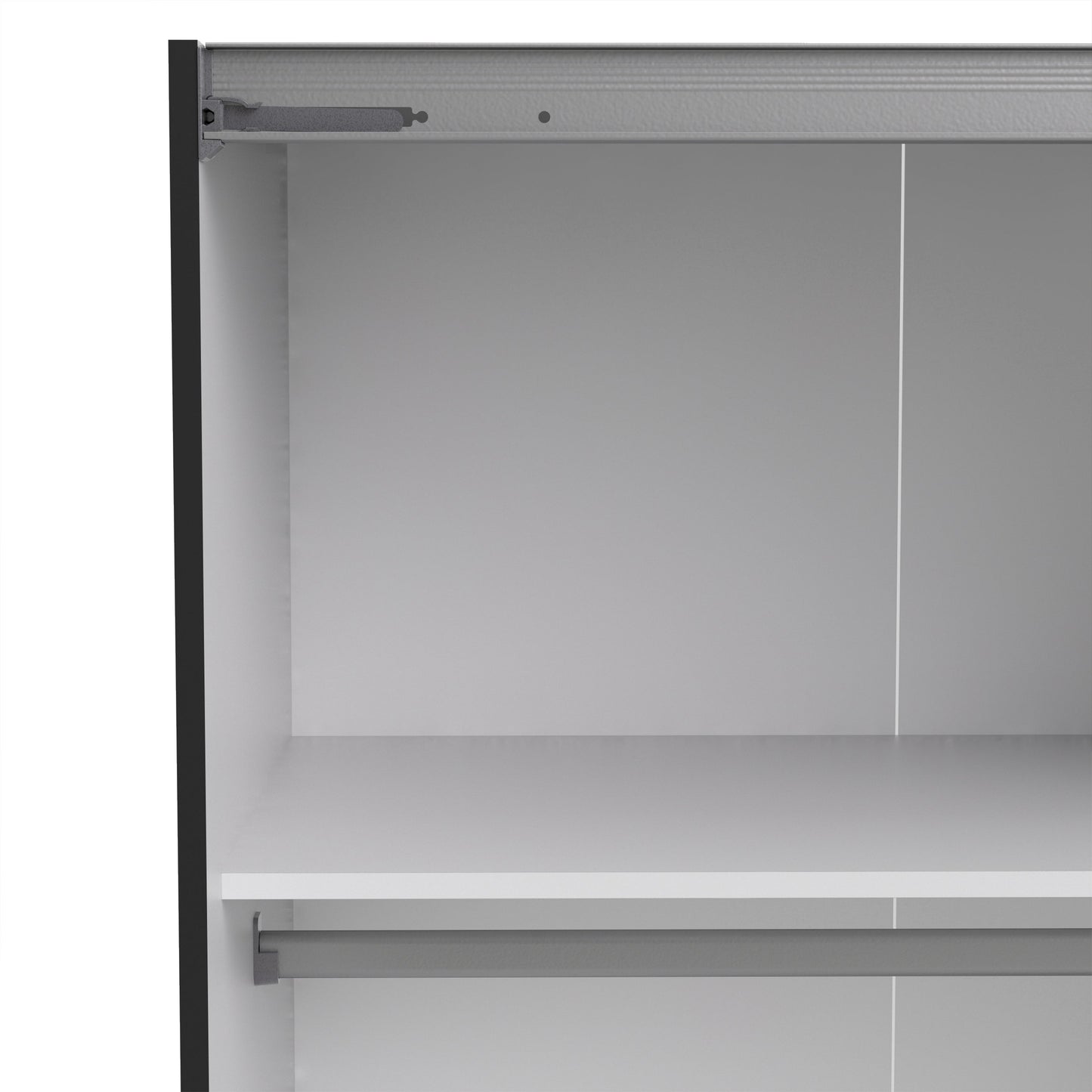 The 'Patsy' Collection. Sliding Wardrobe 180cm in Black Matt with Black Matt and Mirror Doors with 2 Shelves
