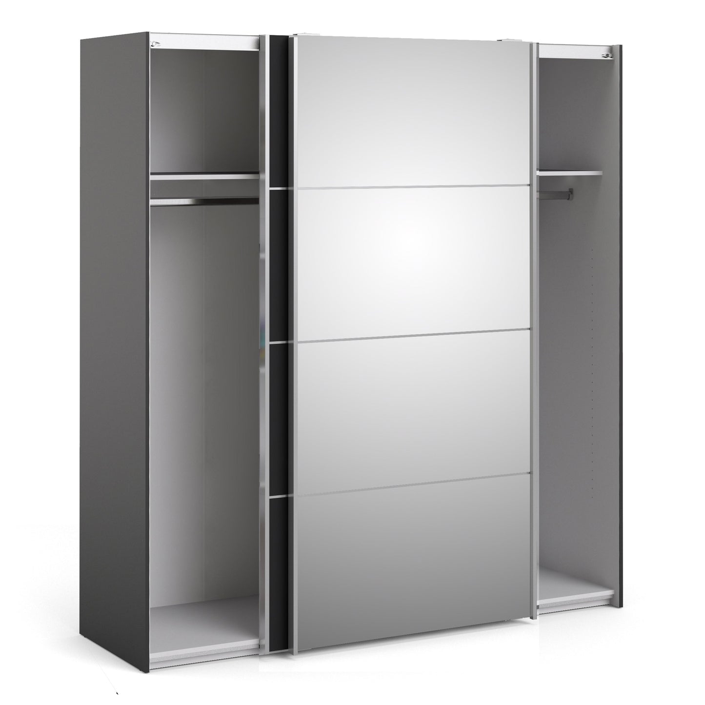 The 'Patsy' Collection. Sliding Wardrobe 180cm in Black Matt with Black Matt and Mirror Doors with 2 Shelves