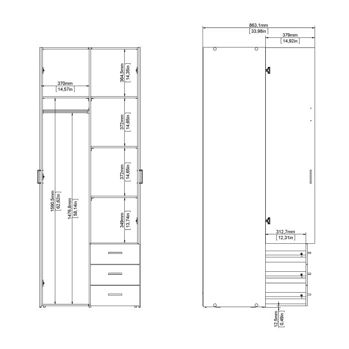 KFP HOME | Everyday Collection - Double door wardrobe with drawer in Beech with drawers