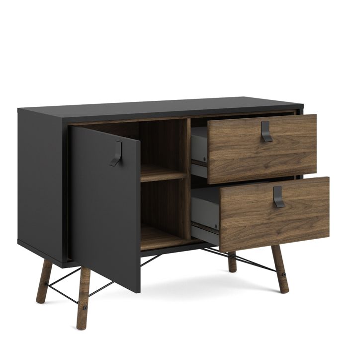Rye Sideboard with 1 Door 2 Drawers in Matt Black Walnut