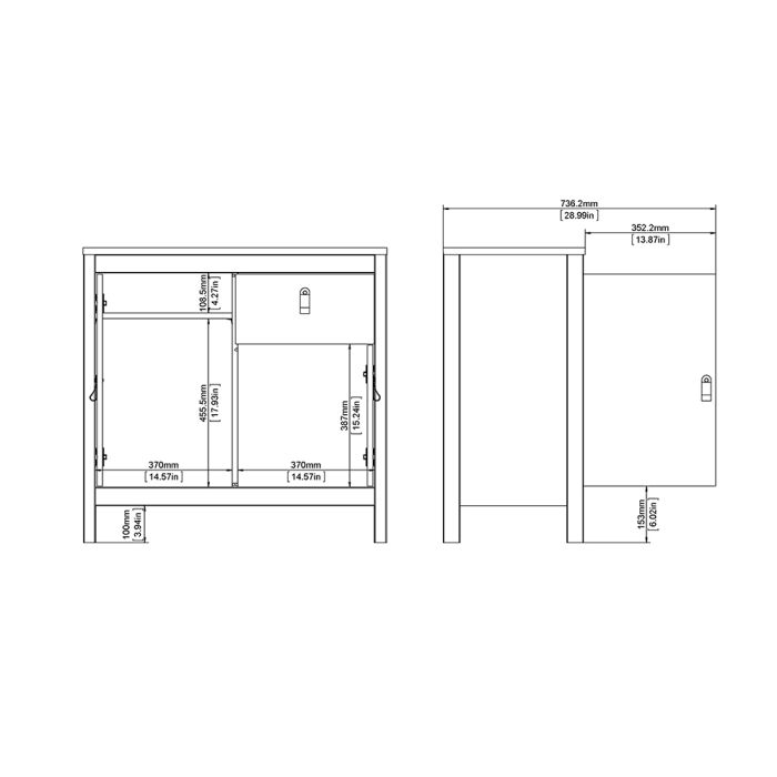 The 'Saffron' Sideboard 2 Doors 1 Drawer in White