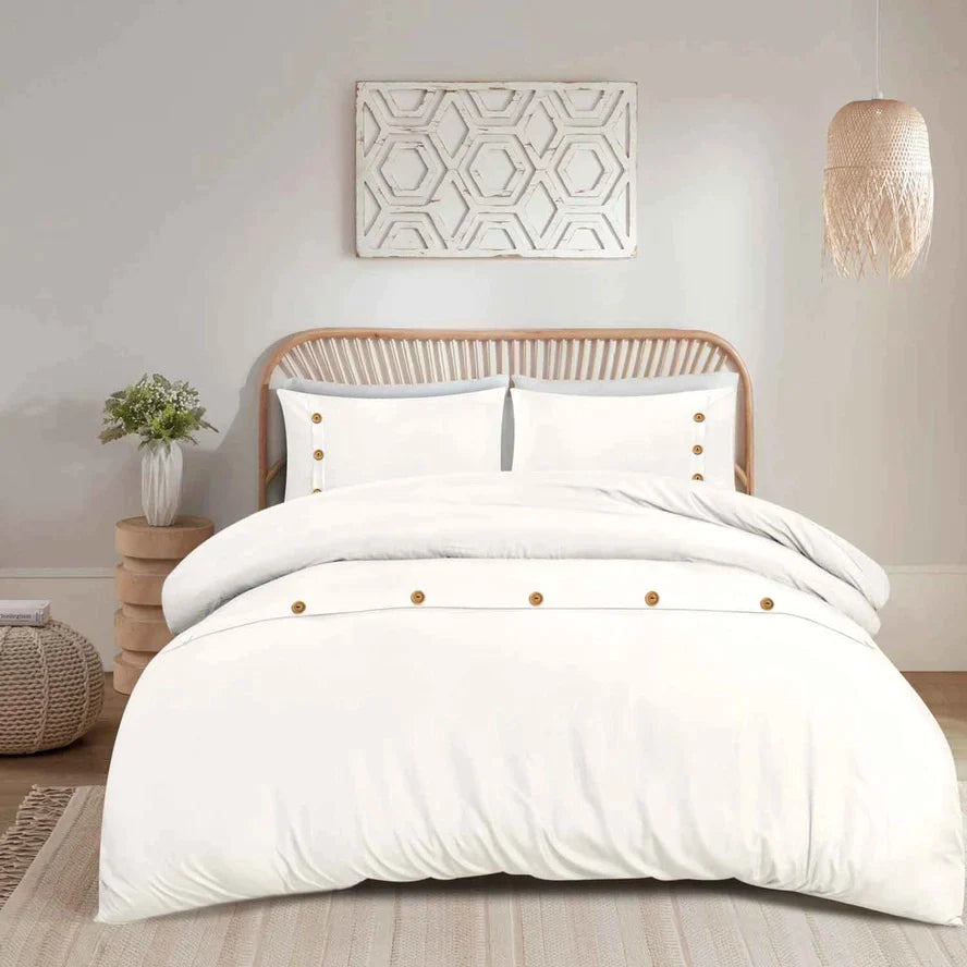 Parure de lit grise avec boutons en bois de qualité supérieure