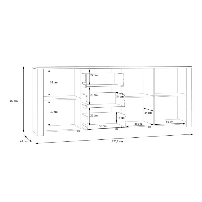 The 'Floyd' 3 Door 3 Drawer Large Sideboard in Oak/Grey