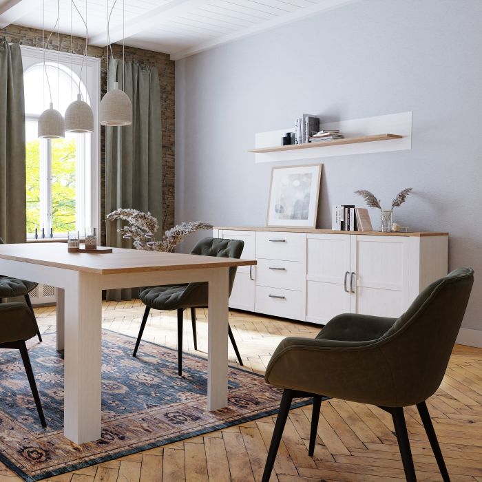 The 'Floyd' 3 Door 3 Drawer Large Sideboard in Oak/White
