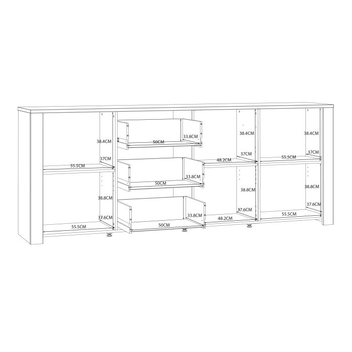 The 'Floyd' 3 Door 3 Drawer Large Sideboard in Oak/White