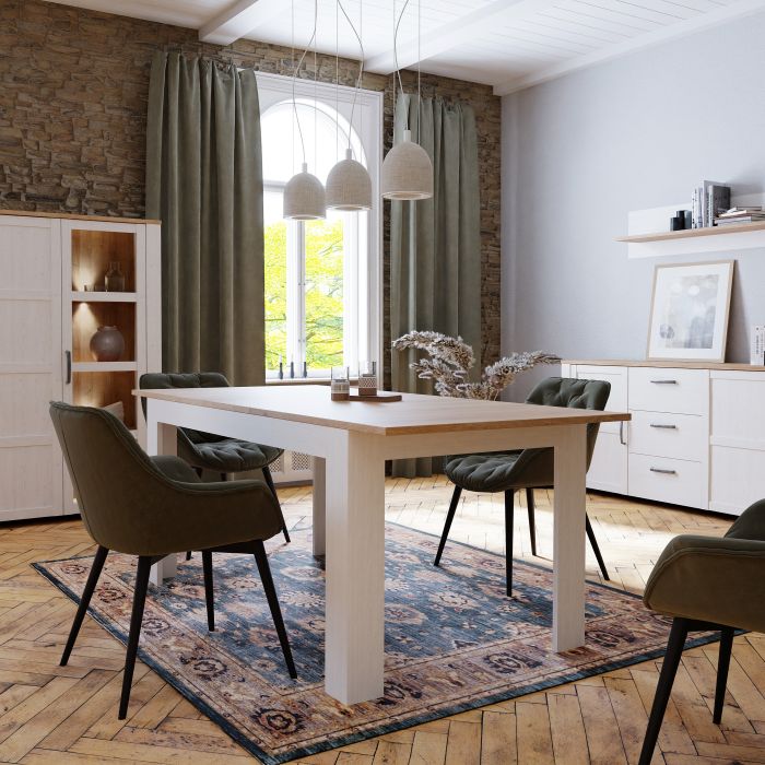 Table à manger extensible 160-207 cm en chêne Riviera/blanc