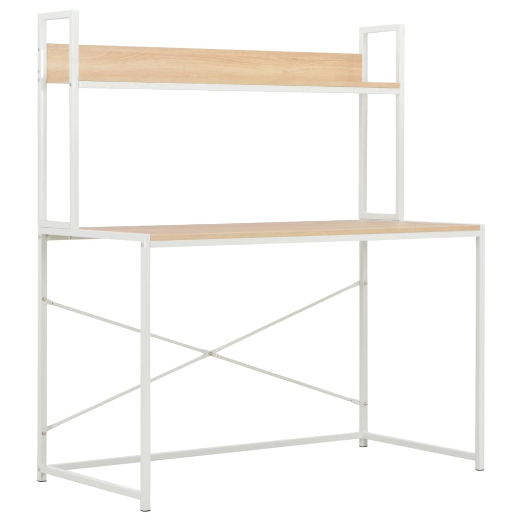 Bureau d'ordinateur blanc et chêne 120x60x138 cm