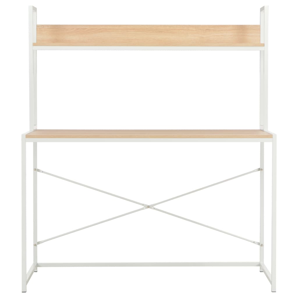 Bureau d'ordinateur blanc et chêne 120x60x138 cm