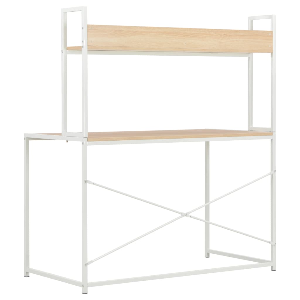 Bureau d'ordinateur blanc et chêne 120x60x138 cm