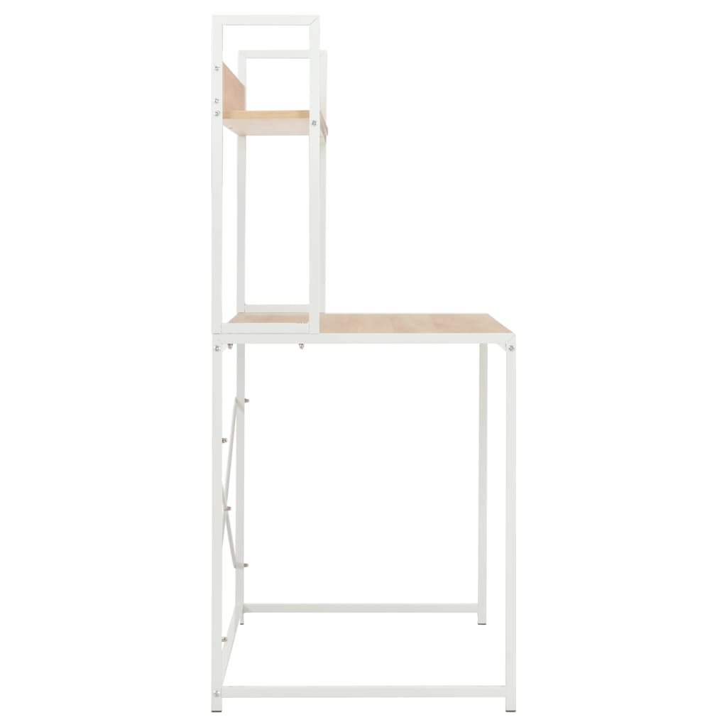 Bureau d'ordinateur blanc et chêne 120x60x138 cm