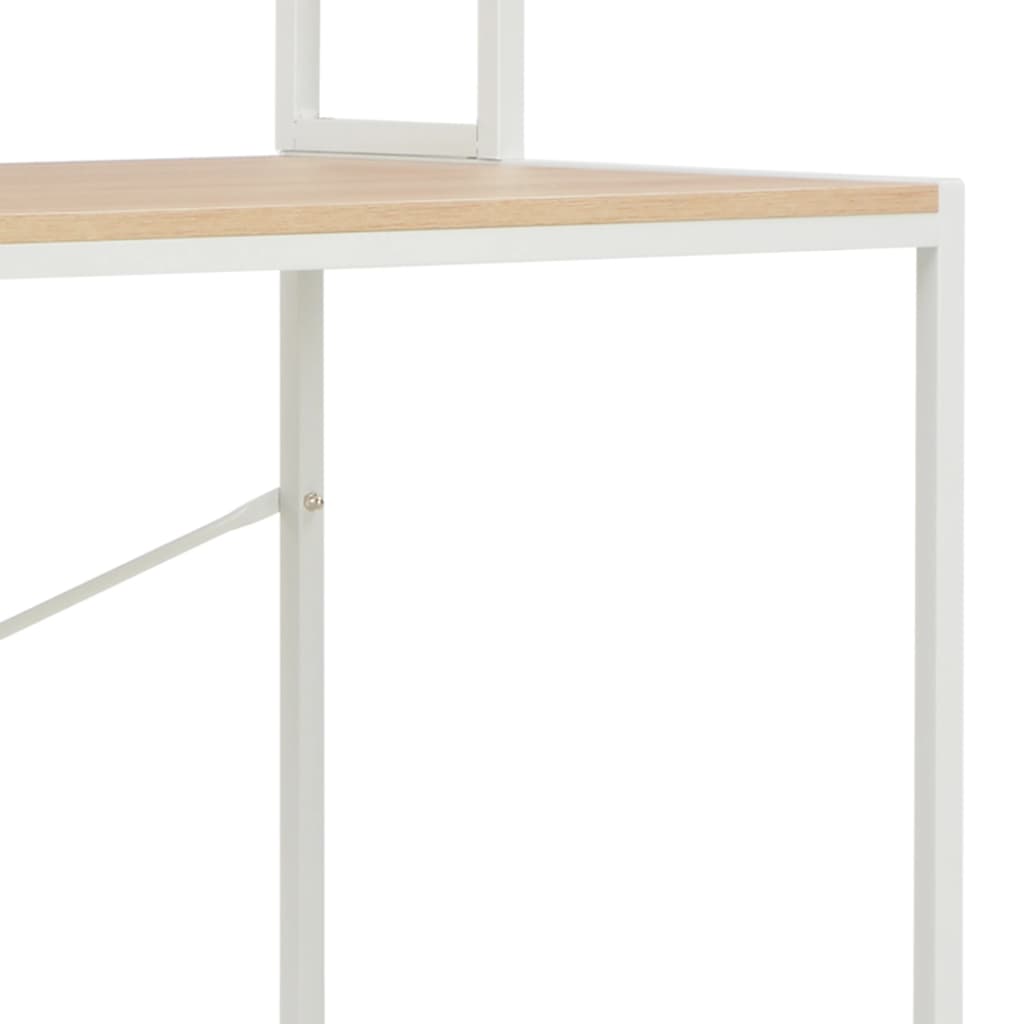 Bureau d'ordinateur blanc et chêne 120x60x138 cm