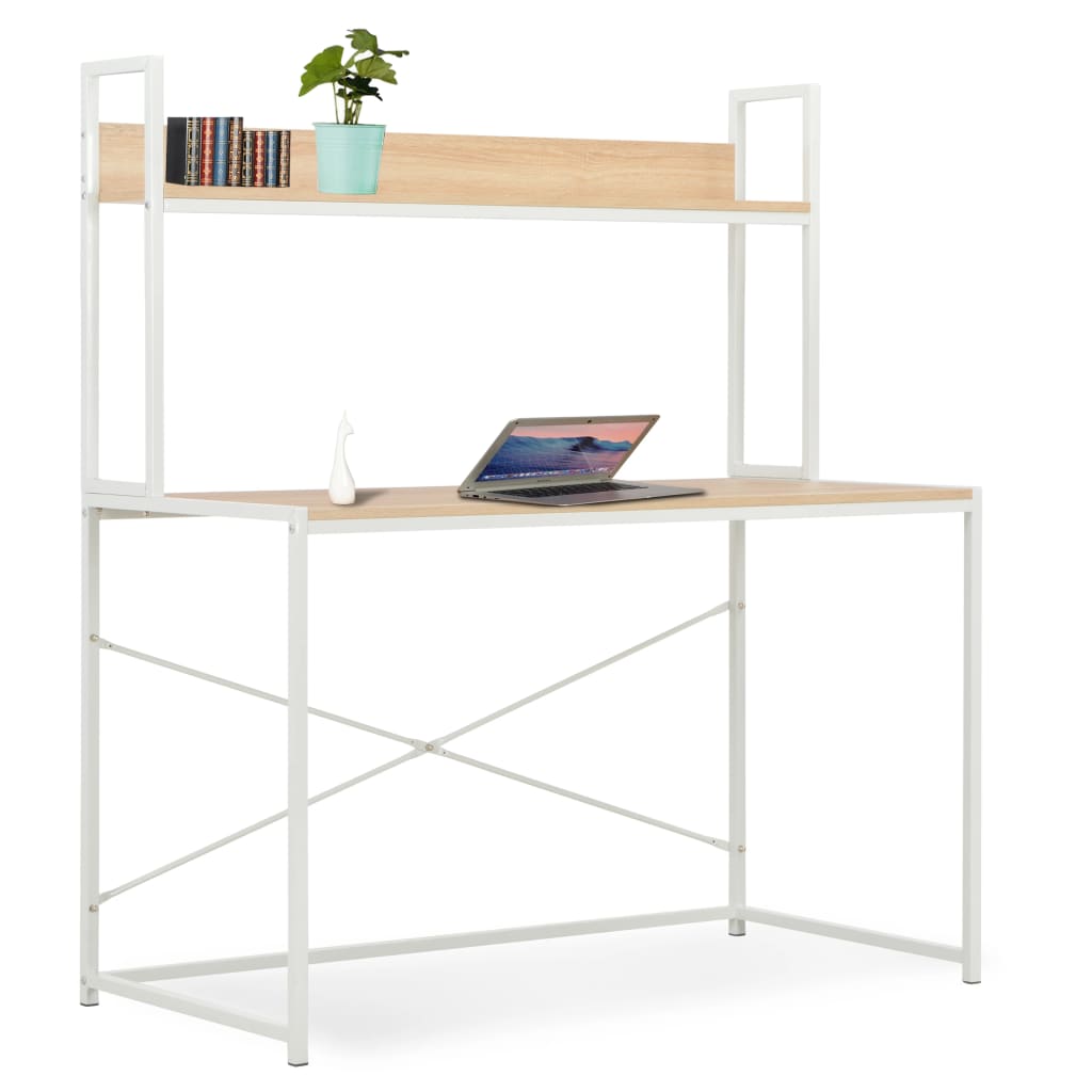 Bureau d'ordinateur blanc et chêne 120x60x138 cm
