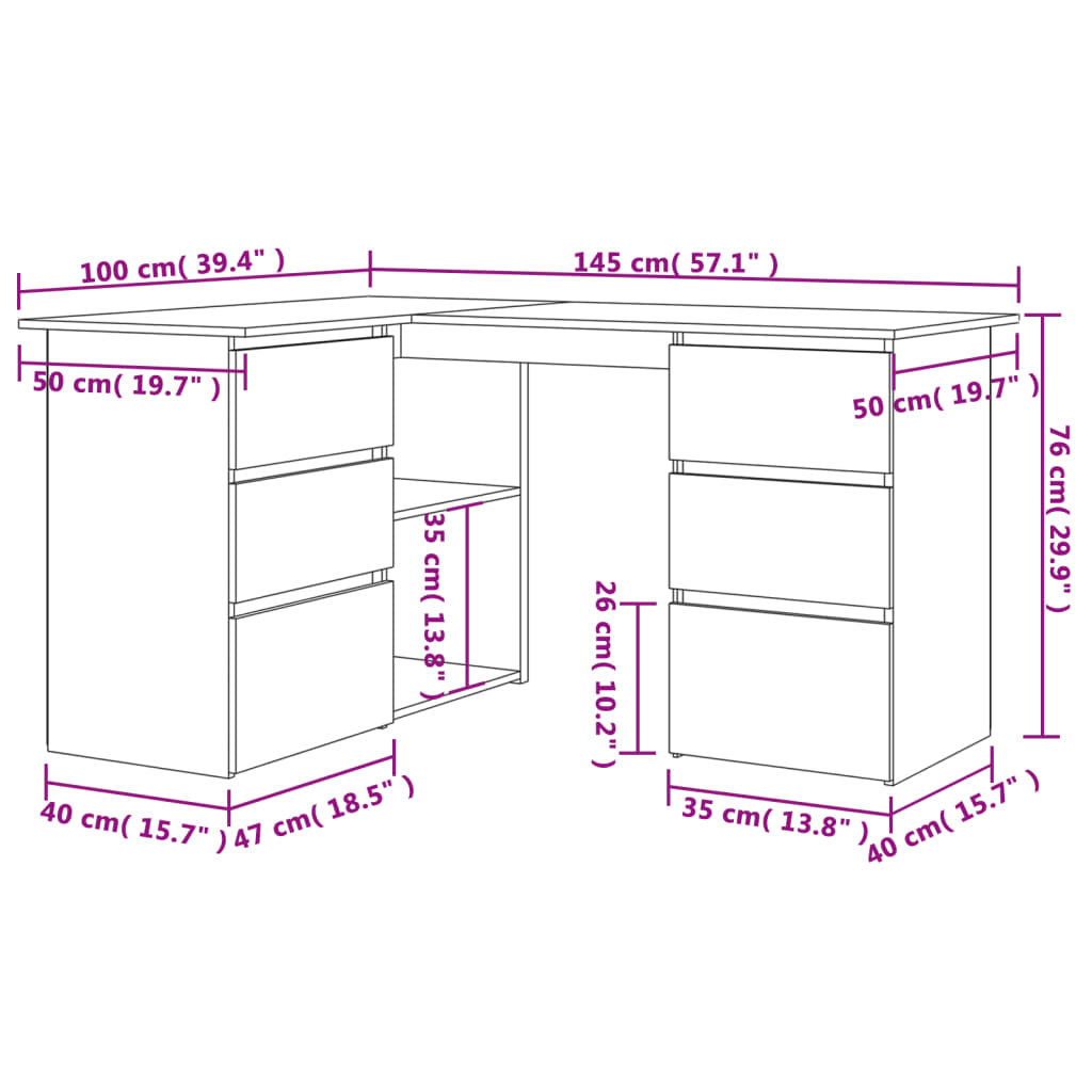 Corner Desk Sonoma Oak 145x100x76 cm Engineered Wood