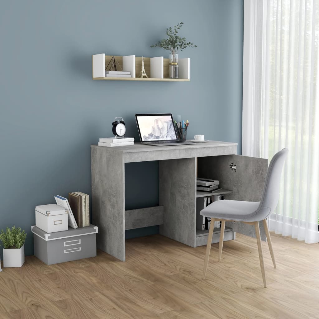Bureau Béton Gris 100x50x76 cm Bois Contrecollé