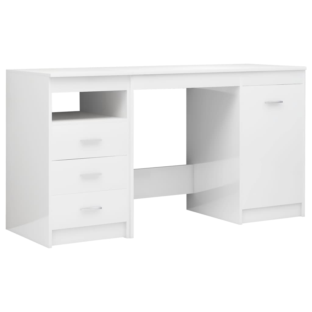 Desk High Gloss White 140x50x76 cm Engineered Wood