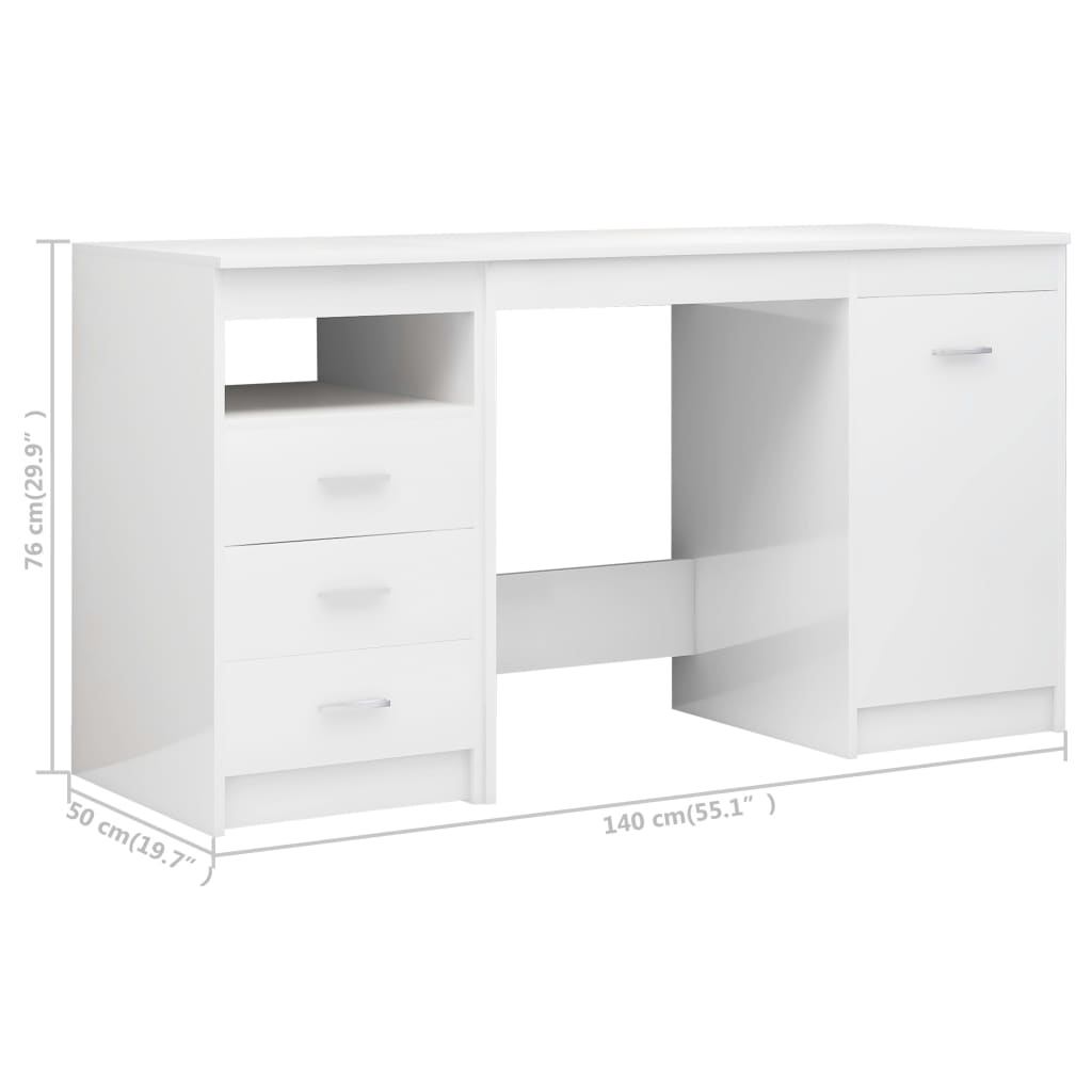 Desk High Gloss White 140x50x76 cm Engineered Wood