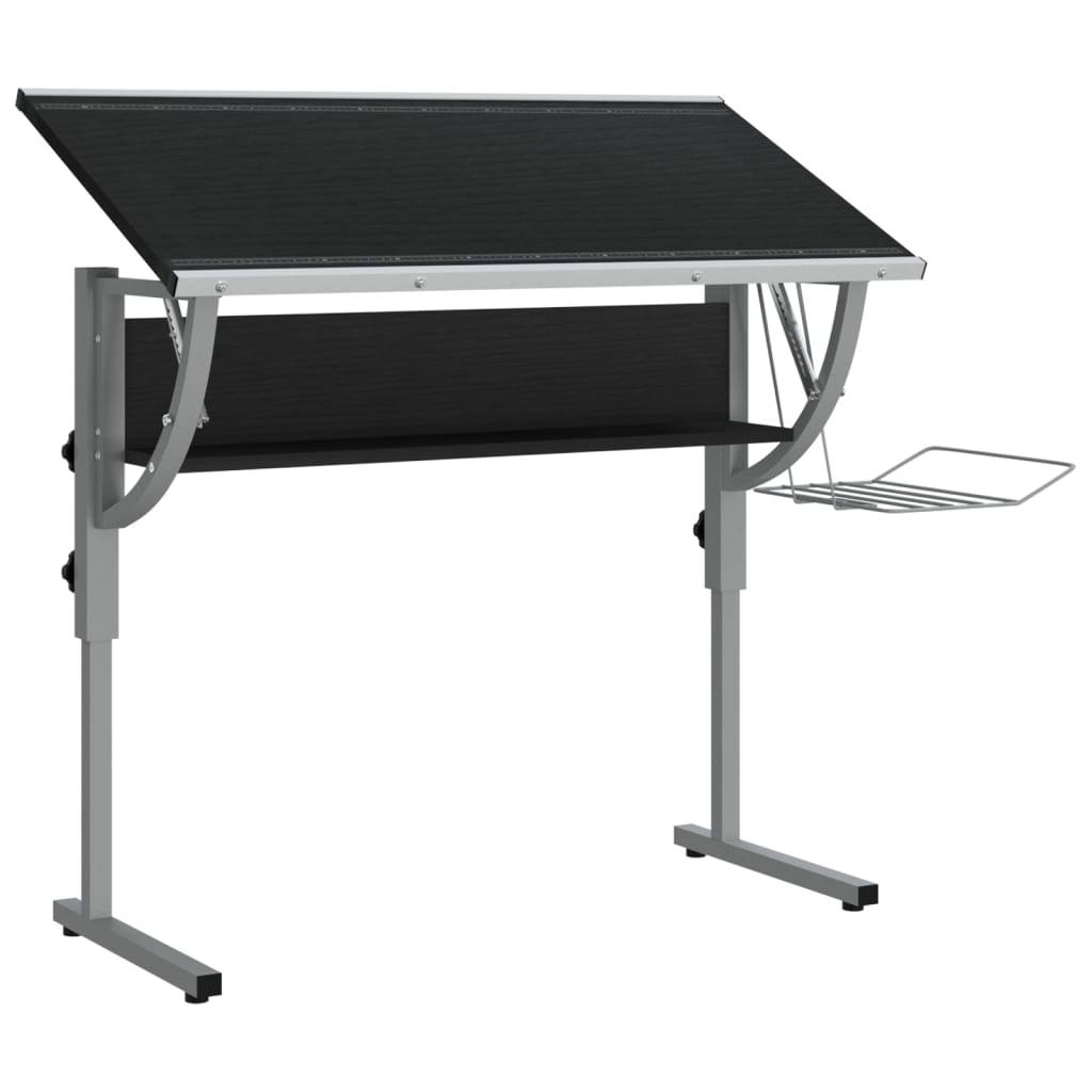 Bureau d'artisanat noir et gris 110x53x(58-87) cm Bois d'ingénierie et acier