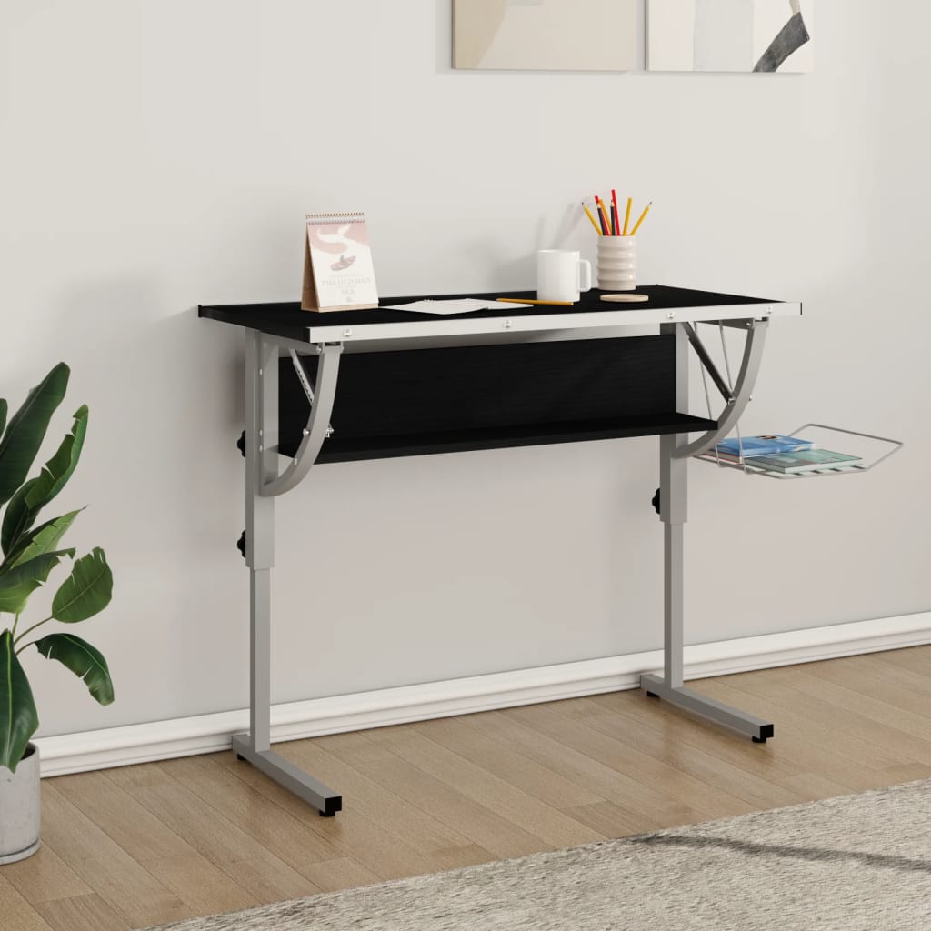 Bureau d'artisanat noir et gris 110x53x(58-87) cm Bois d'ingénierie et acier