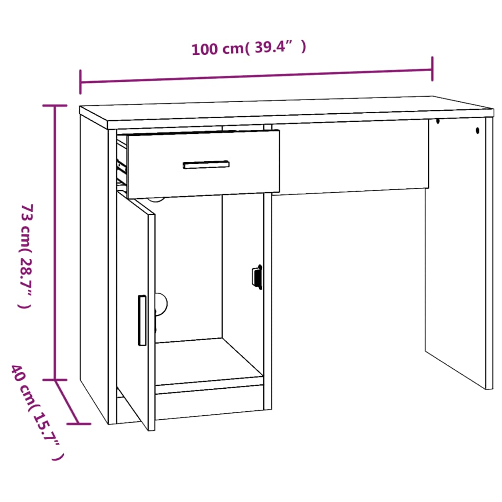 Desk with Drawer&Cabinet Black 100x40x73 cm Engineered Wood