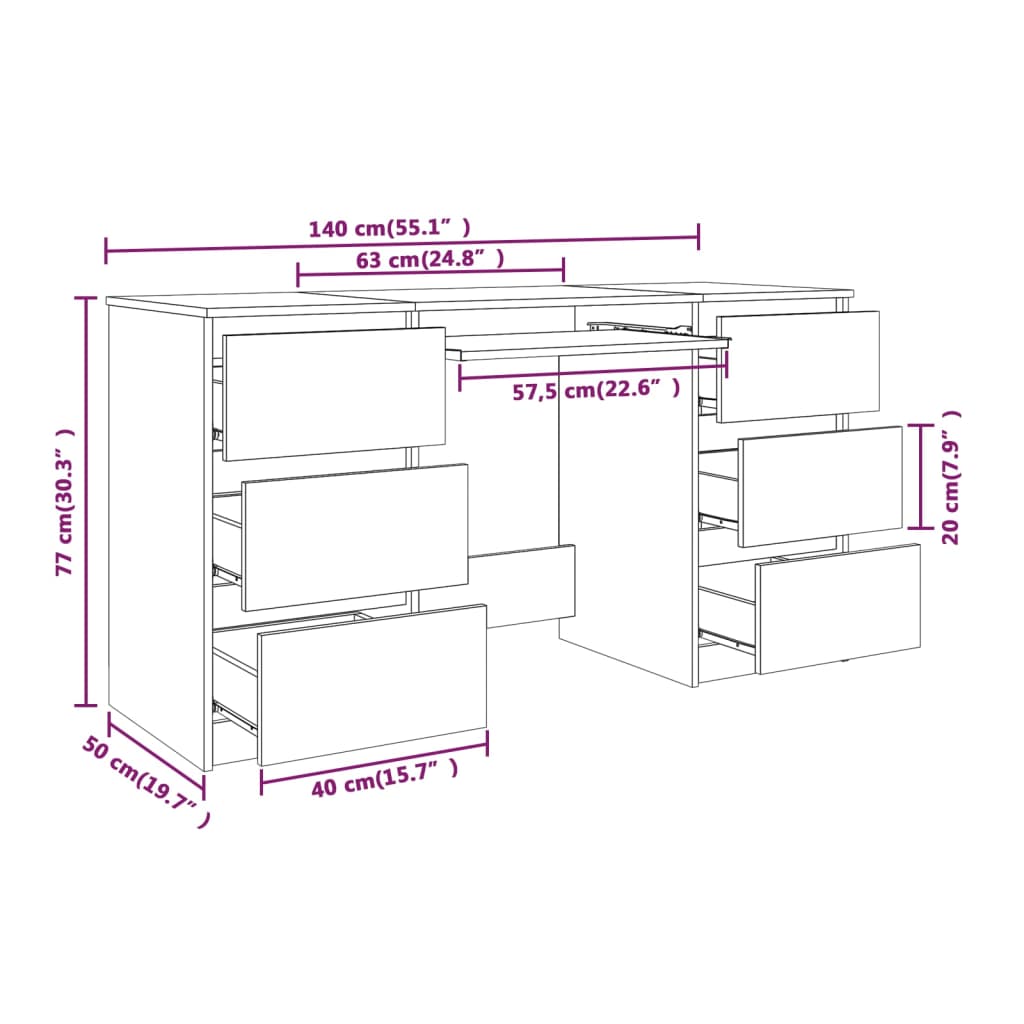 Bureau Gris Sonoma 140x50x77 cm Bois d'ingénierie