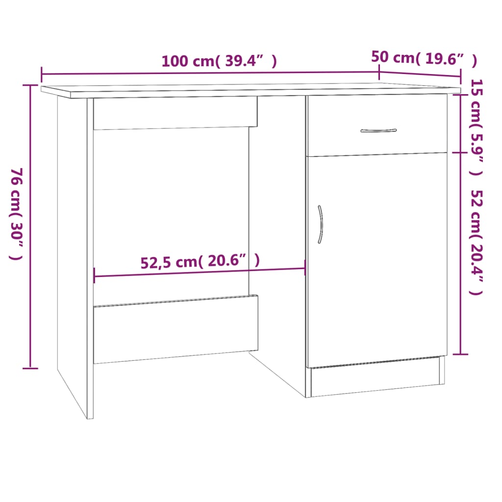Desk Smoked Oak 100x50x76 cm Engineered Wood