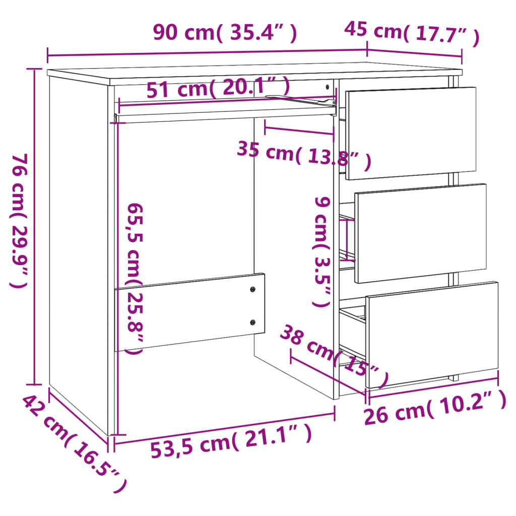 Escritorio Roble Marrón 90x45x76 cm Madera Sintética