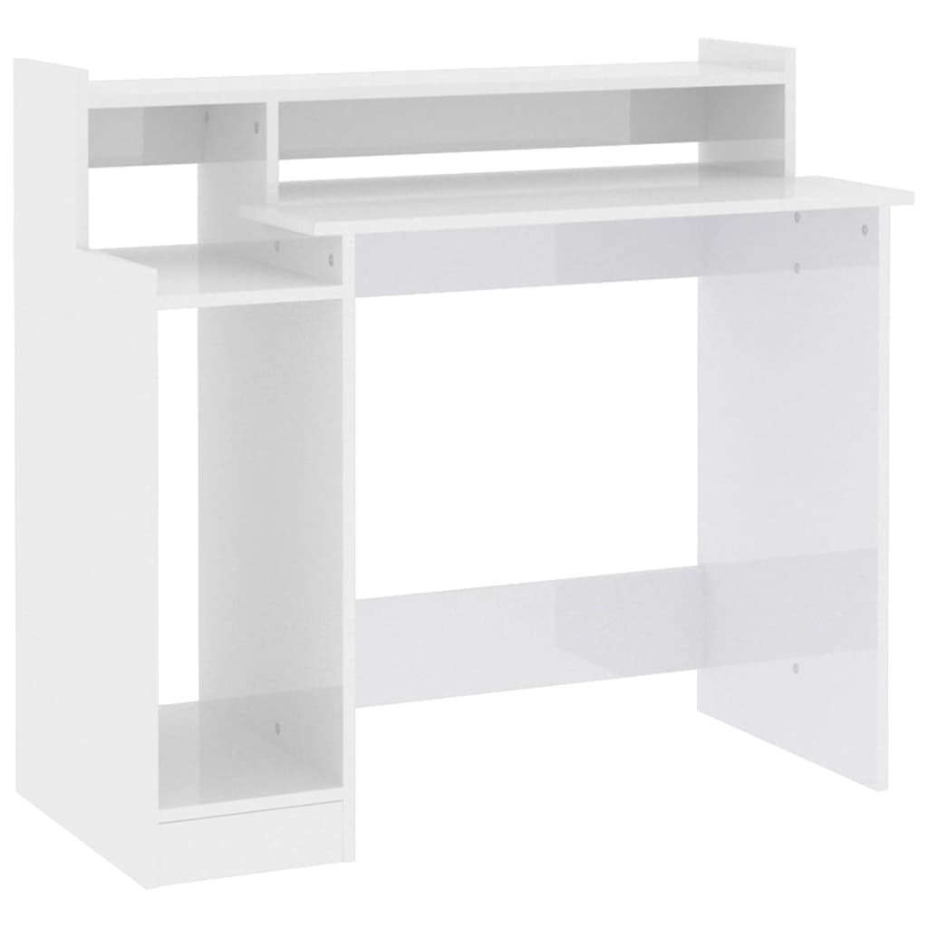 Desk with LED Lights High Gloss White 97x45x90 cm Engineered Wood