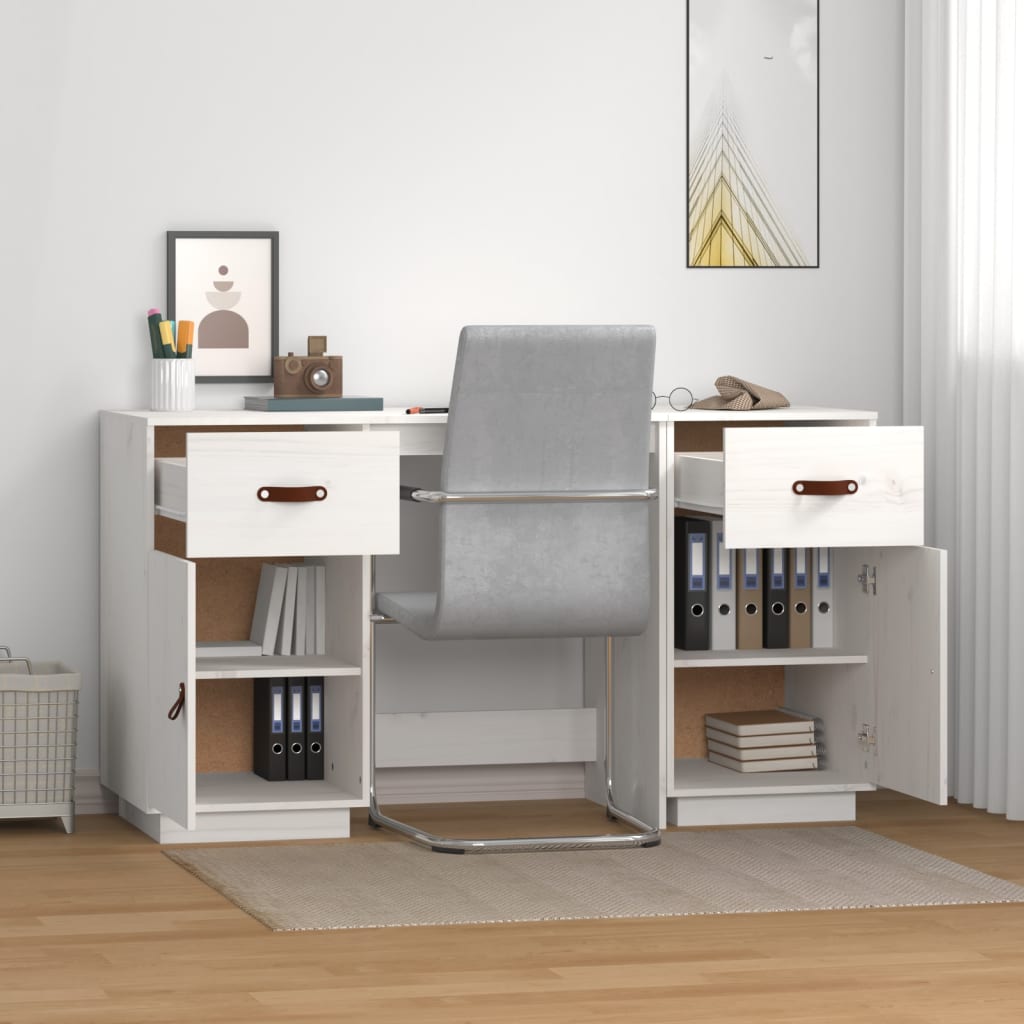 Escritorio con Armarios Blanco 135x50x75 cm Madera Maciza Pino