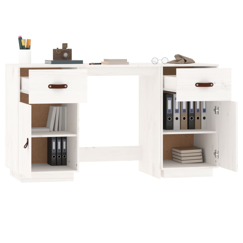 Escritorio con Armarios Blanco 135x50x75 cm Madera Maciza Pino