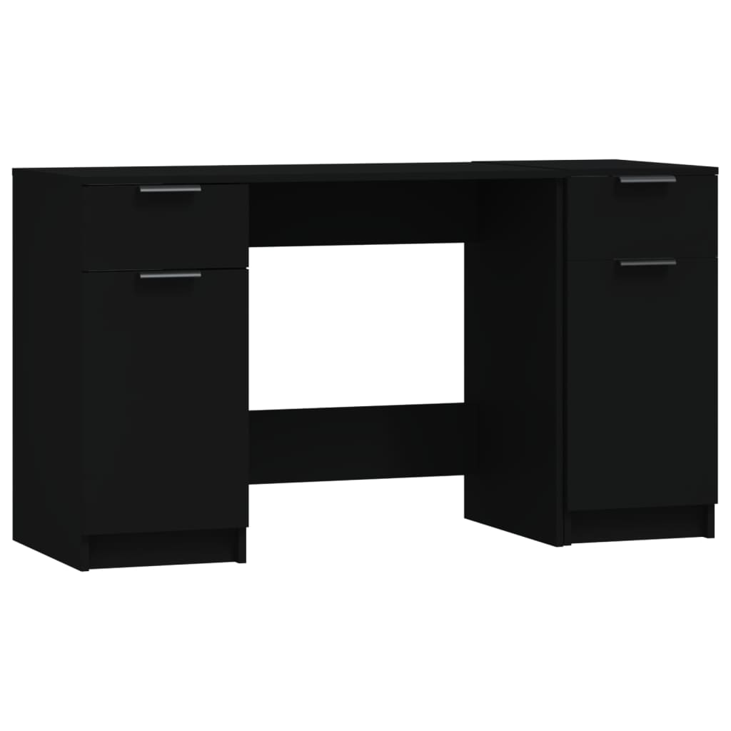 Desk with Side Cabinet Black Engineered Wood