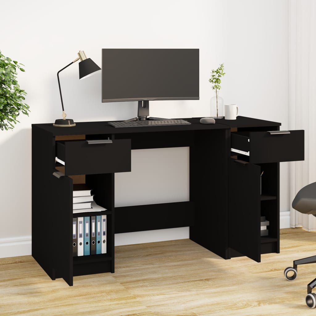Desk with Side Cabinet Black Engineered Wood