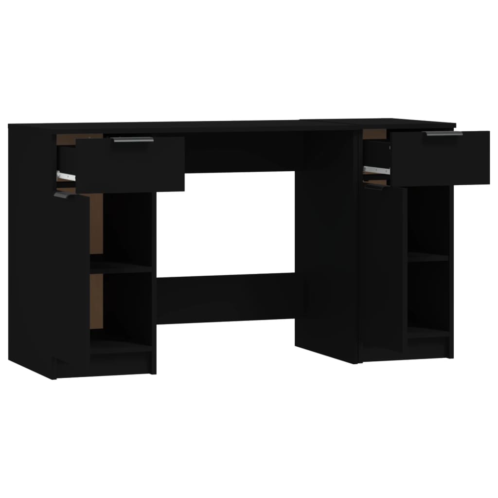 Desk with Side Cabinet Black Engineered Wood