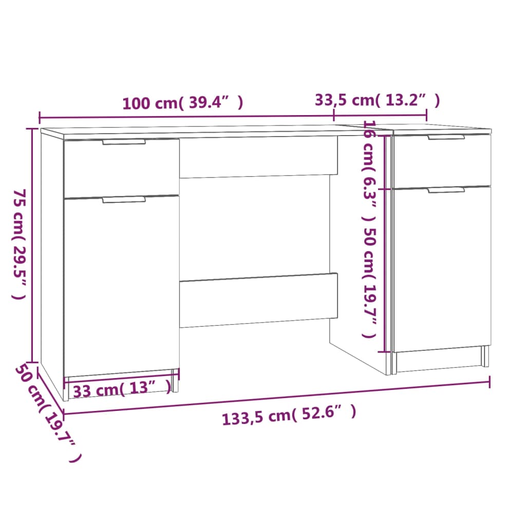 Desk with Side Cabinet Black Engineered Wood