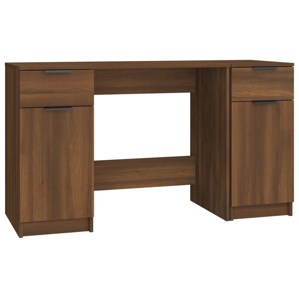 Desk with Side Cabinet Brown Oak Engineered Wood