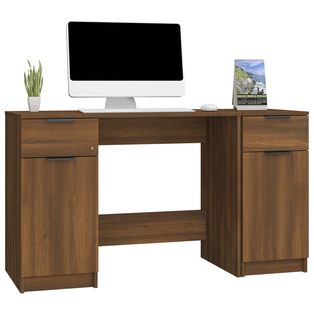 Desk with Side Cabinet Brown Oak Engineered Wood