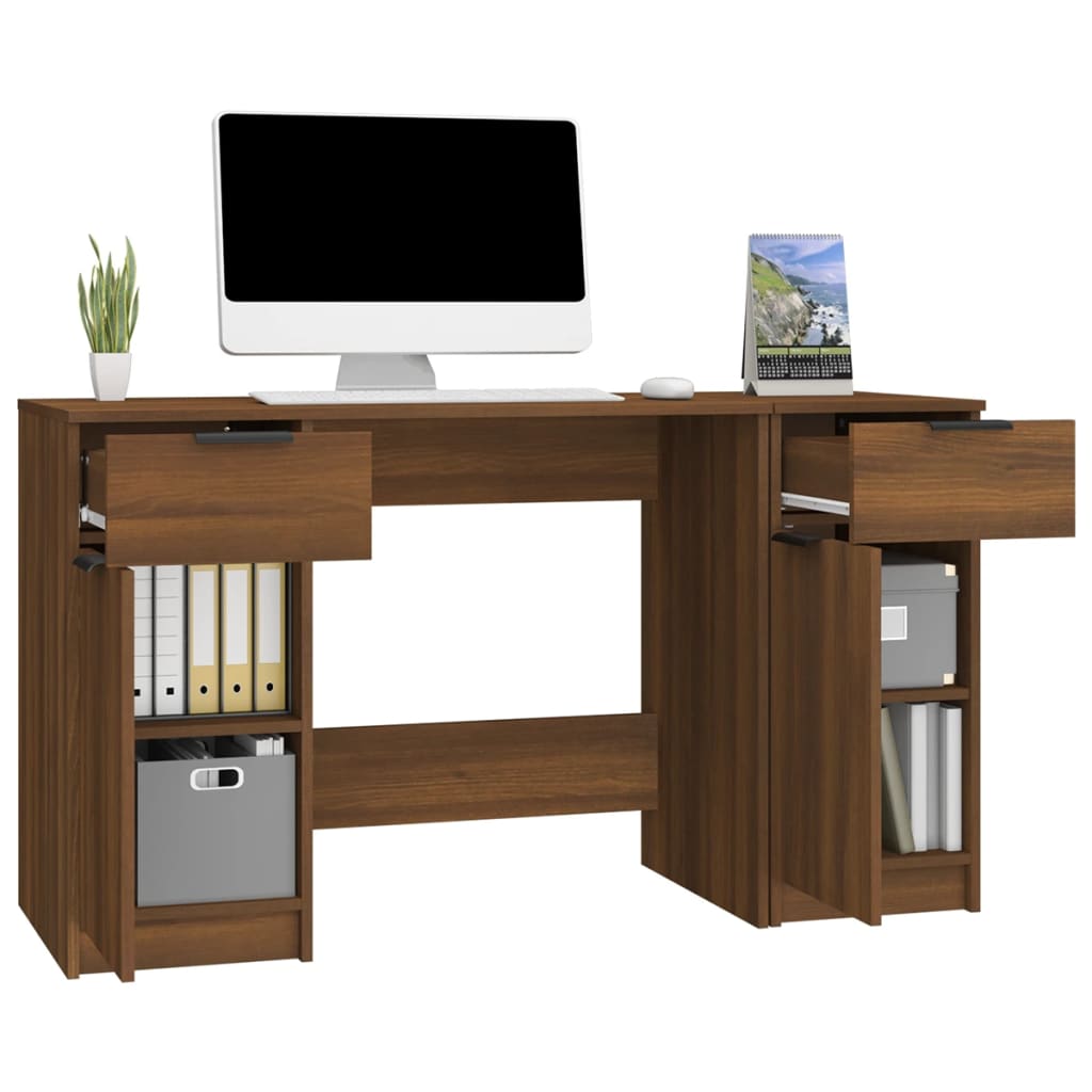 Desk with Side Cabinet Brown Oak Engineered Wood
