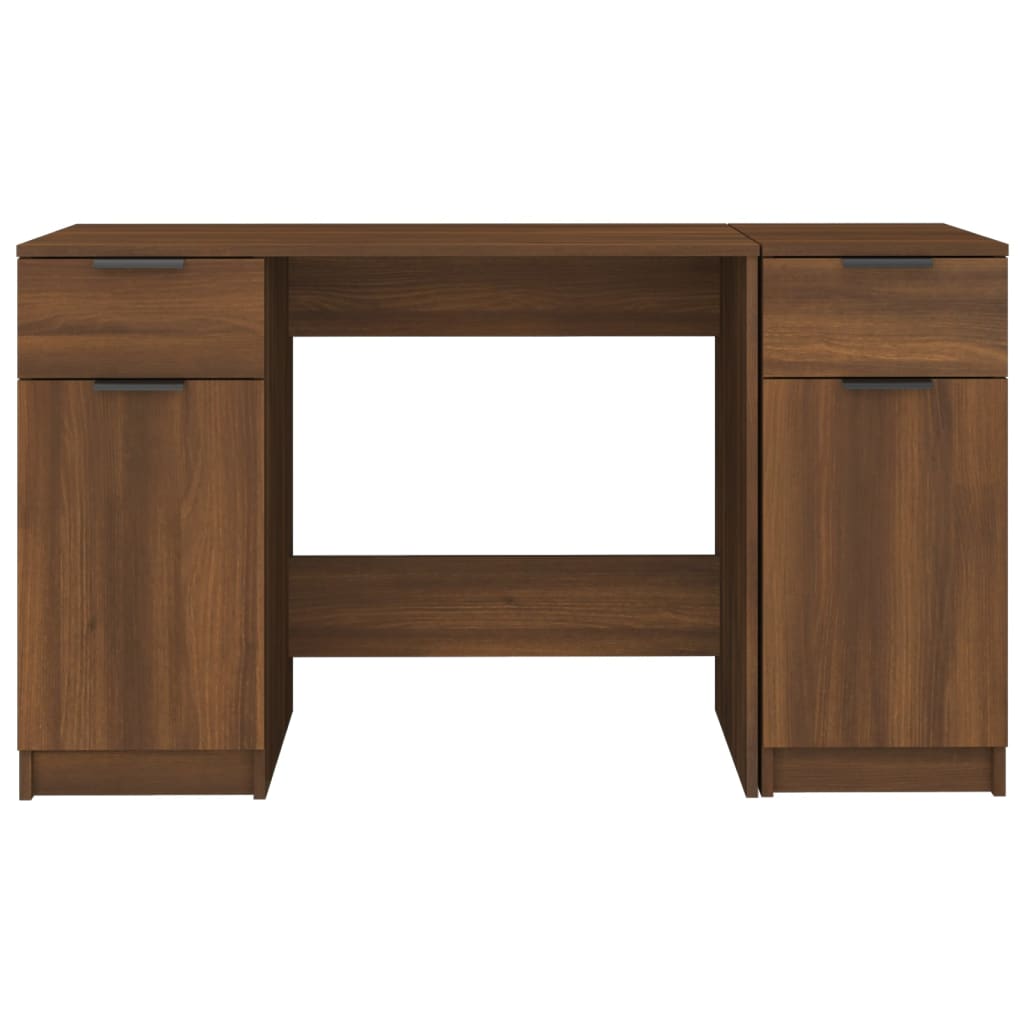 Desk with Side Cabinet Brown Oak Engineered Wood