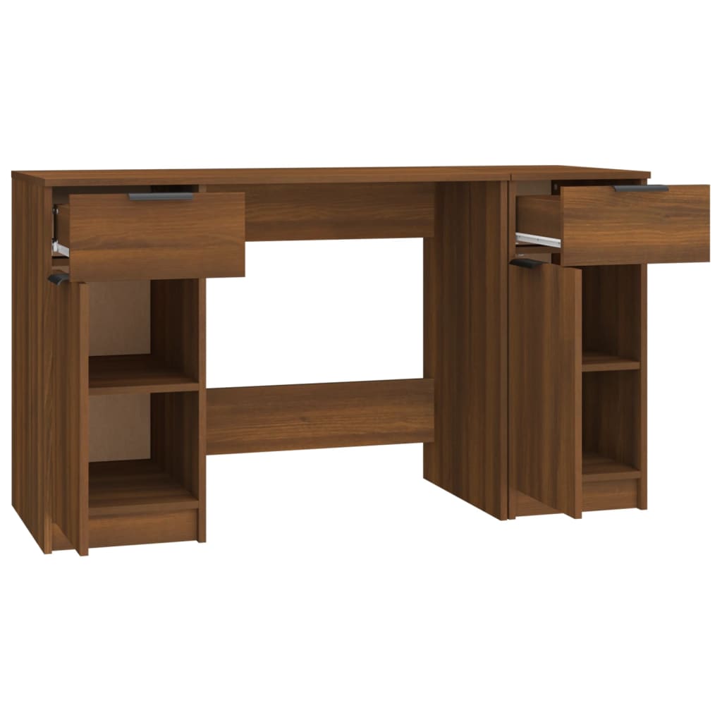 Desk with Side Cabinet Brown Oak Engineered Wood