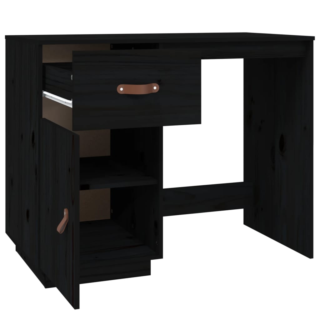 Desk Black 95x50x75 cm Solid Wood Pine