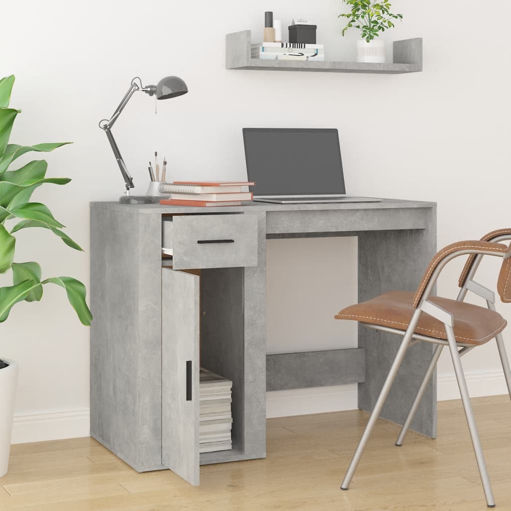 Bureau Béton Gris 100x49x75 cm Bois Contrecollé