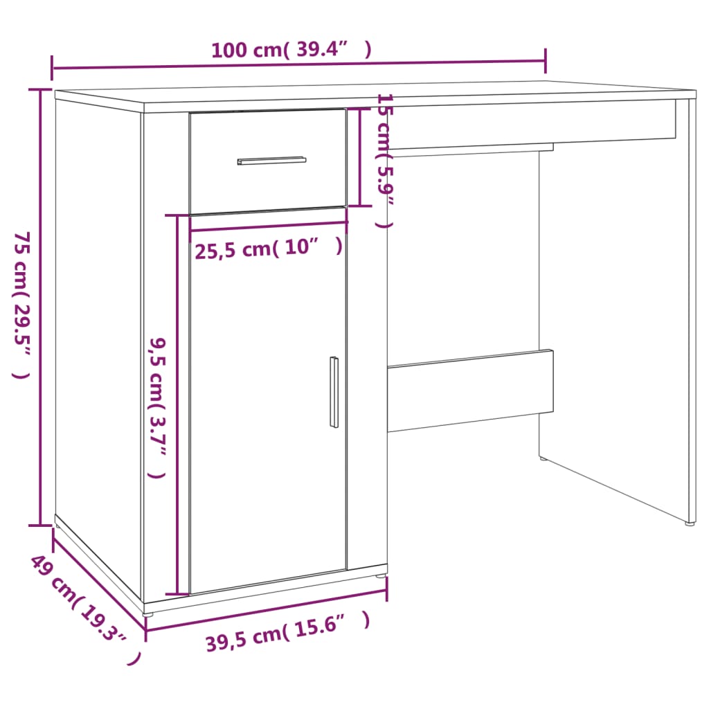 Bureau Béton Gris 100x49x75 cm Bois Contrecollé