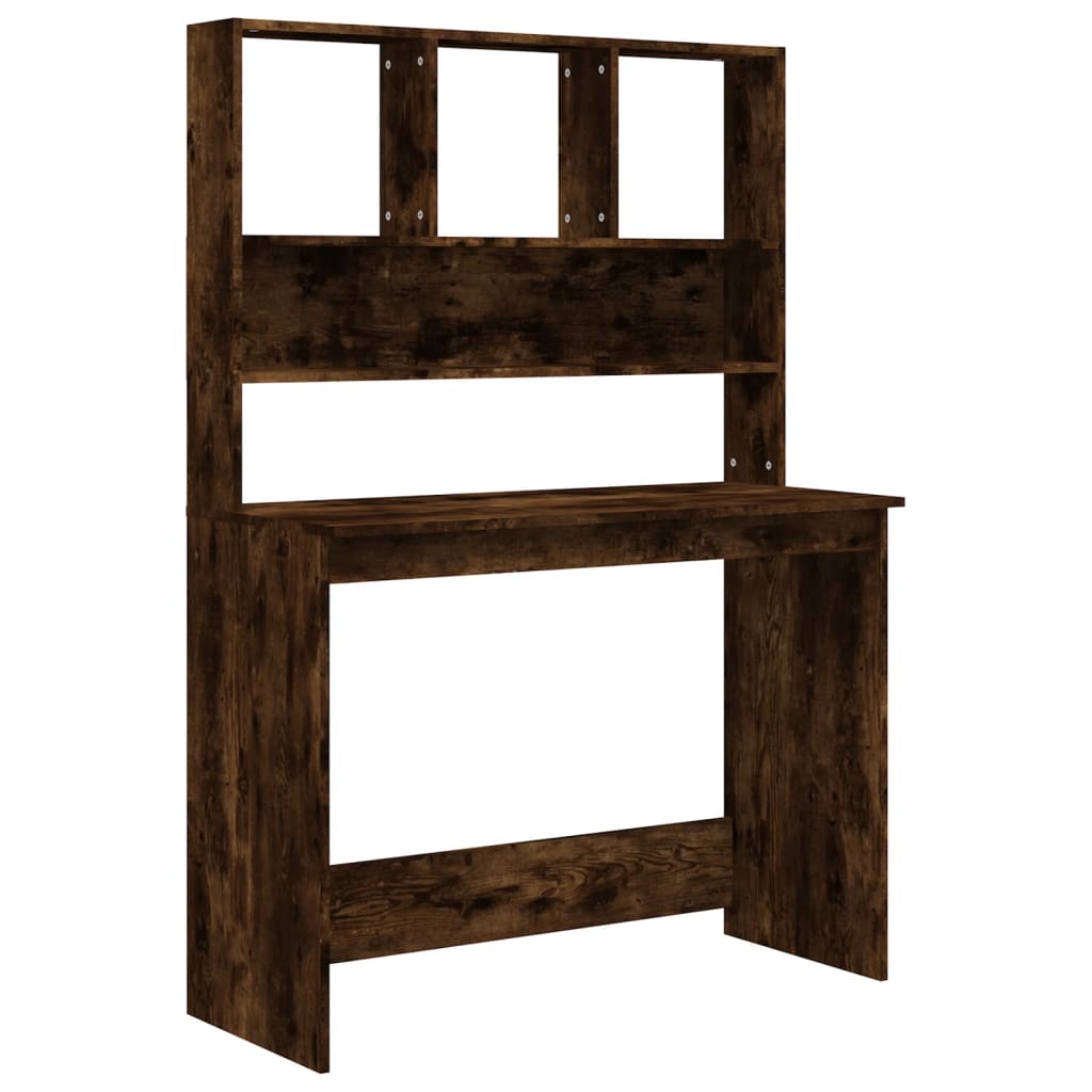 Bureau avec étagères Chêne fumé 102x45x148 cm Bois composite