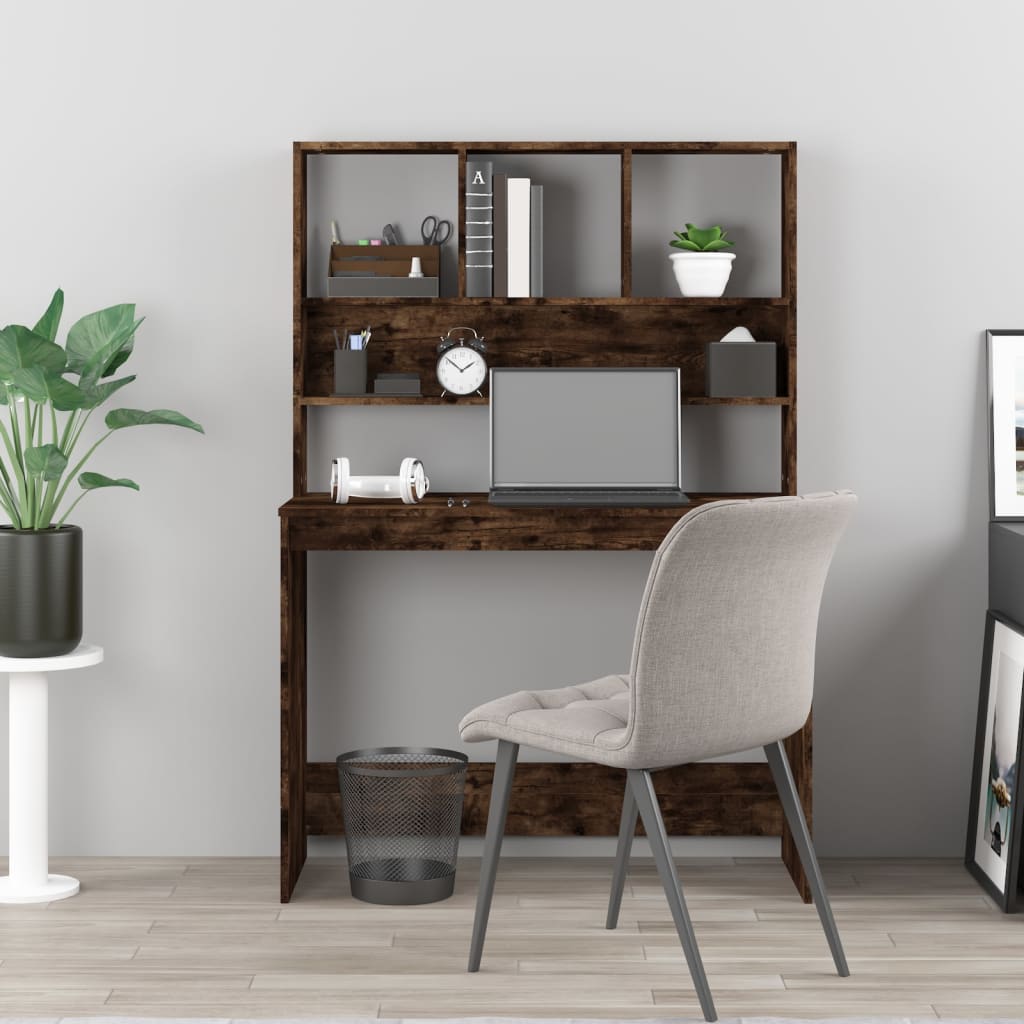 Bureau avec étagères Chêne fumé 102x45x148 cm Bois composite