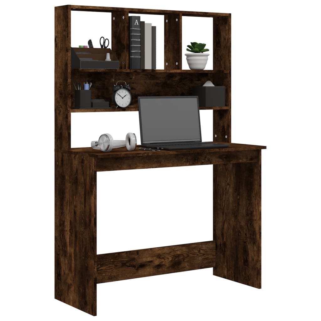Bureau avec étagères Chêne fumé 102x45x148 cm Bois composite