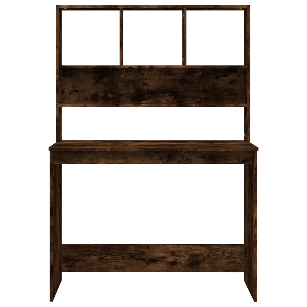 Bureau avec étagères Chêne fumé 102x45x148 cm Bois composite
