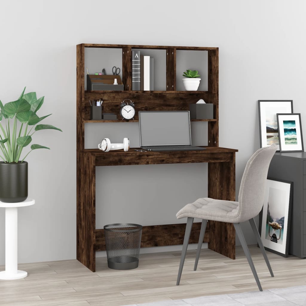 Bureau avec étagères Chêne fumé 102x45x148 cm Bois composite