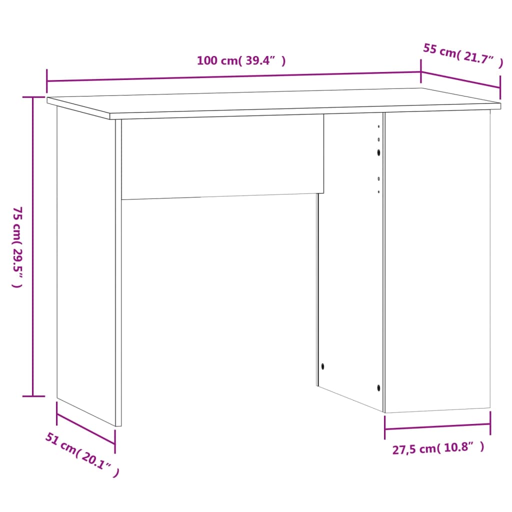 Desk Black 100x55x75 Engineered Wood