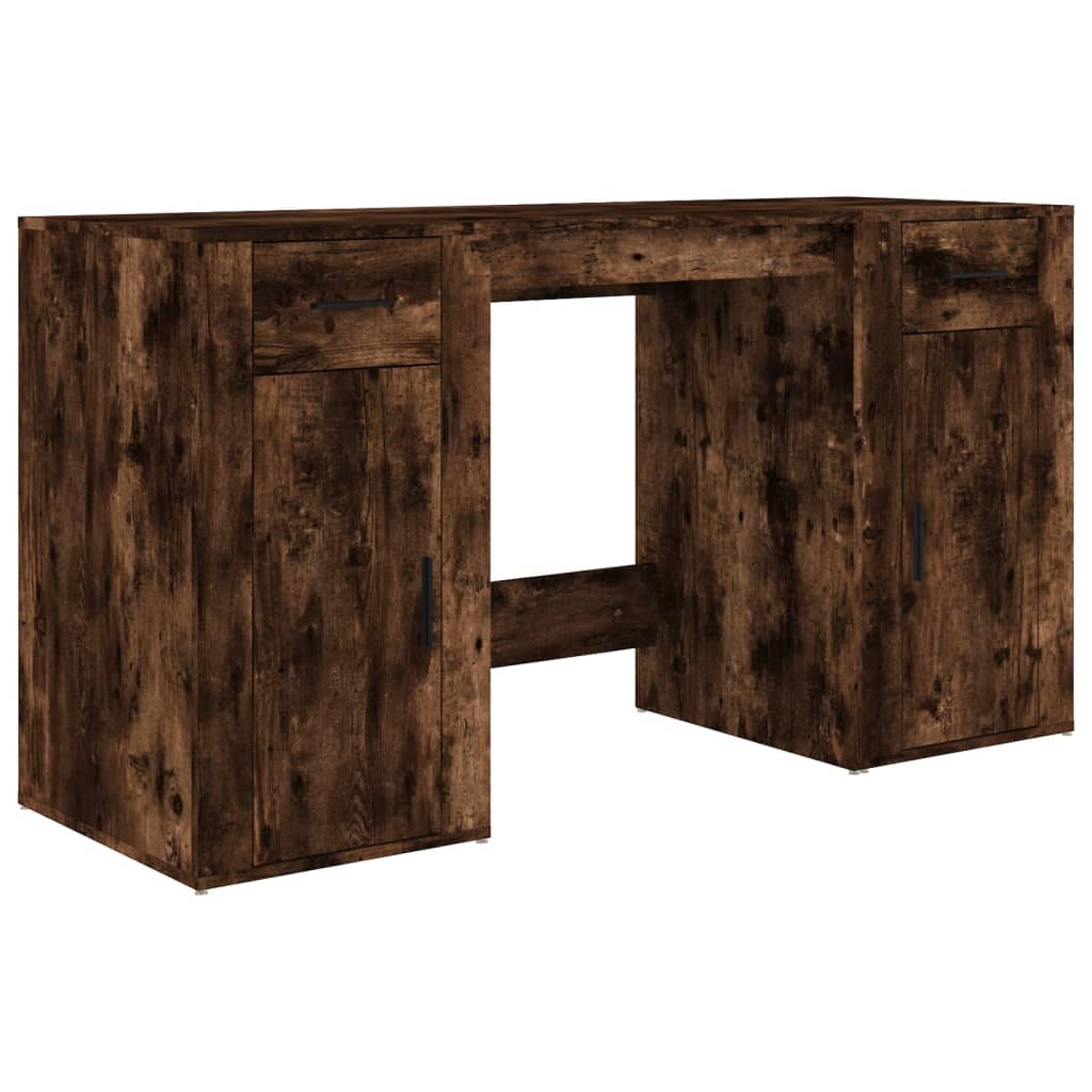 Bureau avec armoire en bois d'ingénierie en chêne fumé