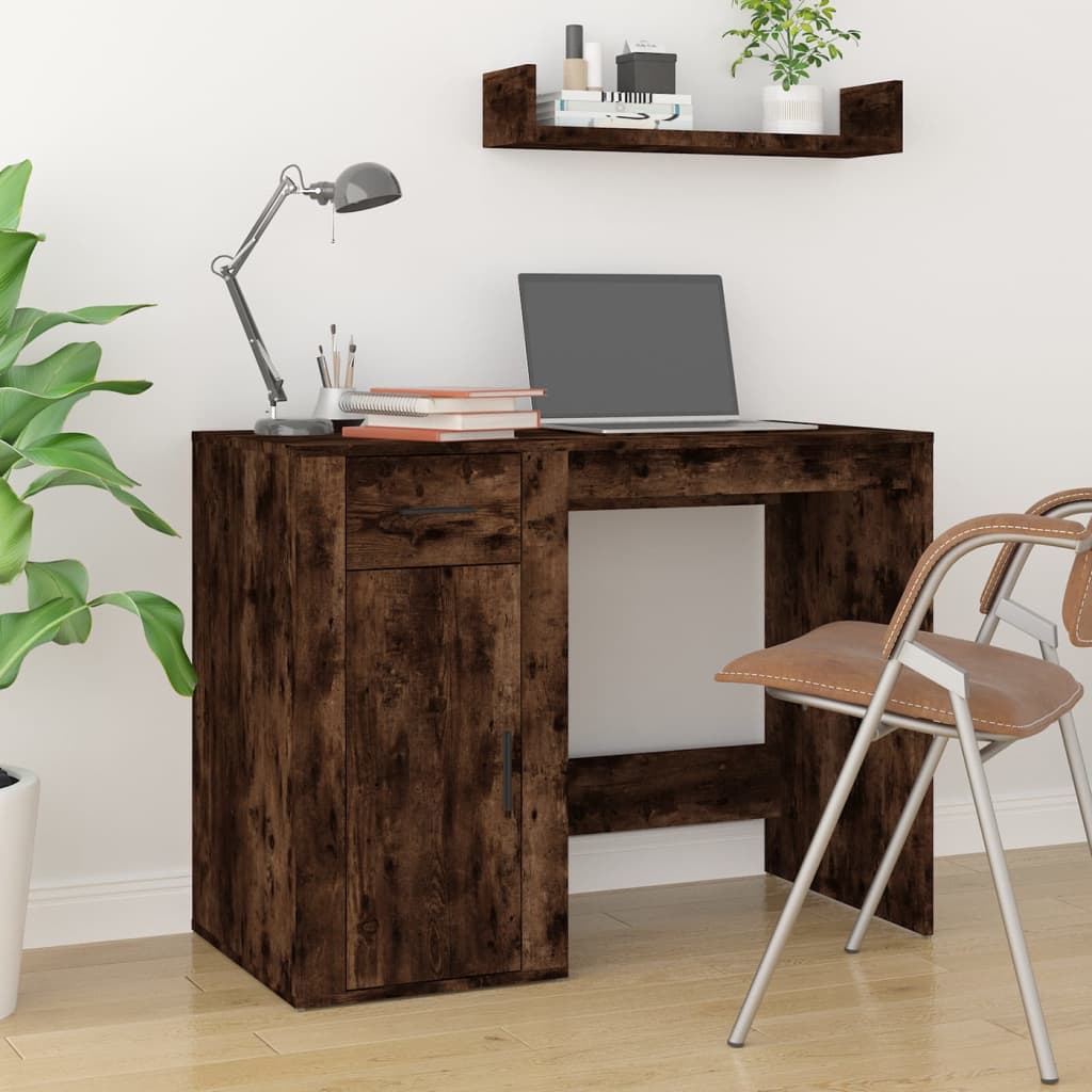 Bureau avec armoire en bois d'ingénierie en chêne fumé